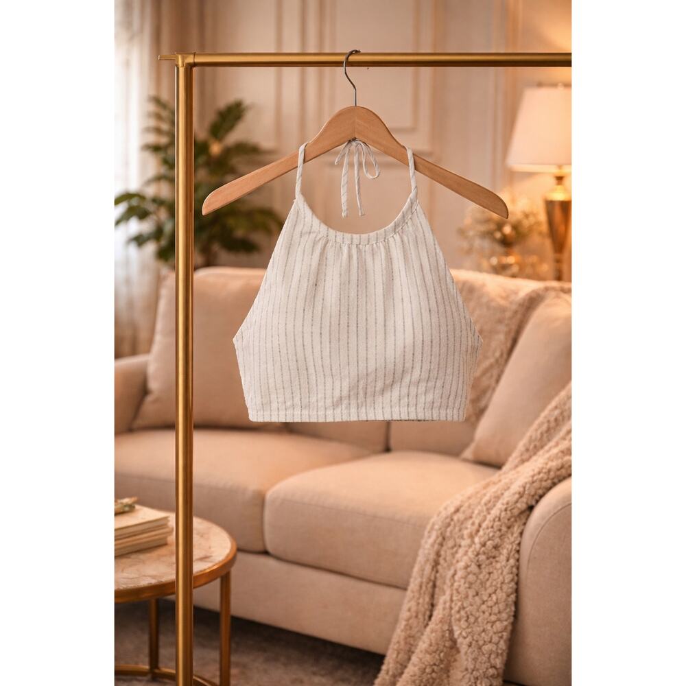 Rag & Bone Navy Gray Striped Halter Crop Top Size Large NWT Tie Neck Resort Fun